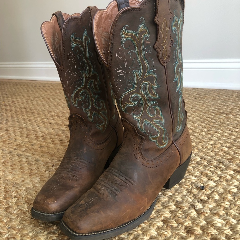 Justin Boots Brown and Blue Women's Western Boots - Picture 3 of 12